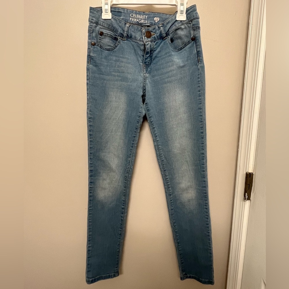 Celebrity Pink Girls Jeggings Size 12, Light blue denim color.